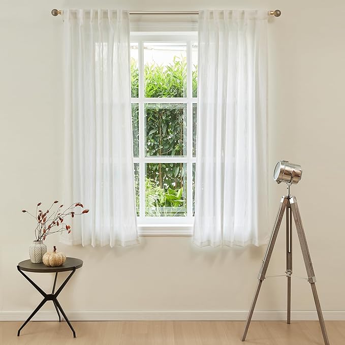 MYSKY HOME Short Curtains for Small Kitchen Windows 45 inches Length, Linen Look Curtain Drapes Cotton Polyester Blend, Soft Fabric Light Filtering Privacy Protect, 50 x 45 inches, Natural, 2 PCs