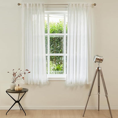 MYSKY HOME Short Curtains for Small Kitchen Windows 45 inches Length, Linen Look Curtain Drapes Cotton Polyester Blend, Soft Fabric Light Filtering Privacy Protect, 50 x 45 inches, Natural, 2 PCs