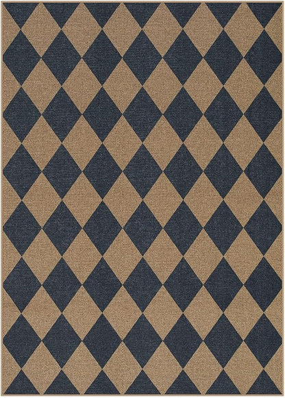 Lahome Checkered Easy Jute Washable Rug, 5x7 Area Rugs for Living Room Nature Large Dining Room Carpet, Farmhouse Geometric Non Slip Indoor Outdoor Carpet for Home Office Bedroom Backyard Patio