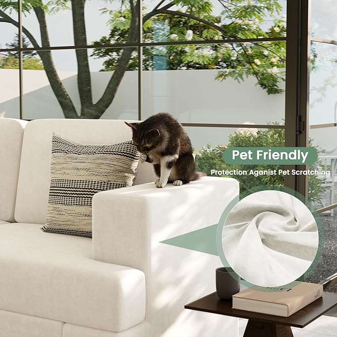 Sofa, 3 Piece Set Comfy Sofa, 2 Loveseat & 3 Seater Couch with Deep Seats for Living Room, Modern Sleeper Couch, Beige Chenille