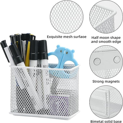 dedoot Magnetic Pencil Holder, Locker Pencil Holder Strong Magnetic Holder for Whiteboard Marker, 4.7x2.3x3.7inch Black Mesh Magnetic Holder for Fridge, Sponge, Recipe, Beverage,White