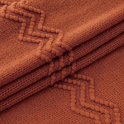 MIULEE Fall Rust Knitted Throw Blanket for Couch Terracotta Boho Textured Cozy Woven Rustic Blanket with Tassels for Sofa Chair Bed Living Room Farmhouse Decor Acrylic Wave Pattern 50"x60"