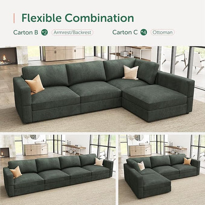 HONBAY Modular Sectional Couches with Storage Corduroy Sleeper Sofa Modular Sectional Couches for Living Room,Green