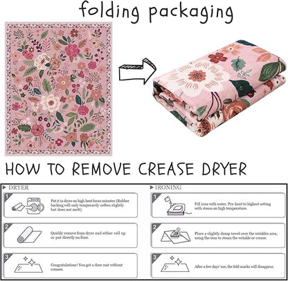 Area Rug 4x6 Rug Washable Boho Rugs Non Slip Low Pile Floral Small Carpet for Bedroom, Bedside, Kids Room, Office, Dining Room(Pink)