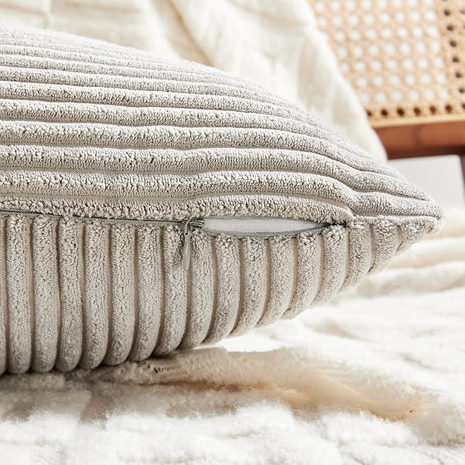 Fancy Homi 2 Packs Neutral Grey Big Decorative Throw Pillow Covers 24x24 Inch for Living Room Couch Bed, Rustic Farmhouse Boho Home Decor, Soft Corss Corduroy Patchwork Accent Square Cushion Case 60cm