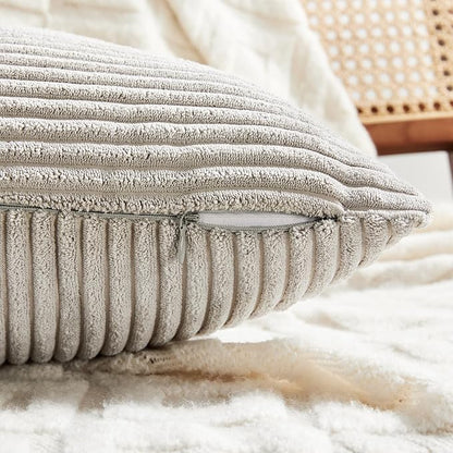 Fancy Homi 2 Packs Neutral Grey Big Decorative Throw Pillow Covers 24x24 Inch for Living Room Couch Bed, Rustic Farmhouse Boho Home Decor, Soft Corss Corduroy Patchwork Accent Square Cushion Case 60cm
