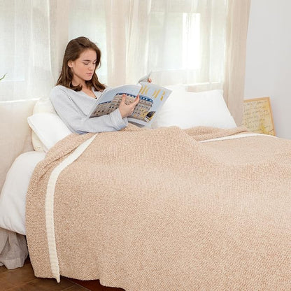 Snuggle Sac Queen Size Bedding Blankets, Super Soft Warm Oversized Bed Blankets Cozy Knit Fuzzy Blankets for Bed, Heather Beige, 90x90 inches