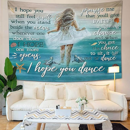 Coastal Beach Tapestry I Hope You Dance Tapestry Wall Hanging for Bedroom Sea Turtle Tapestries Aesthetic Wall Decor for Home Dorm Living Room 60"x90"