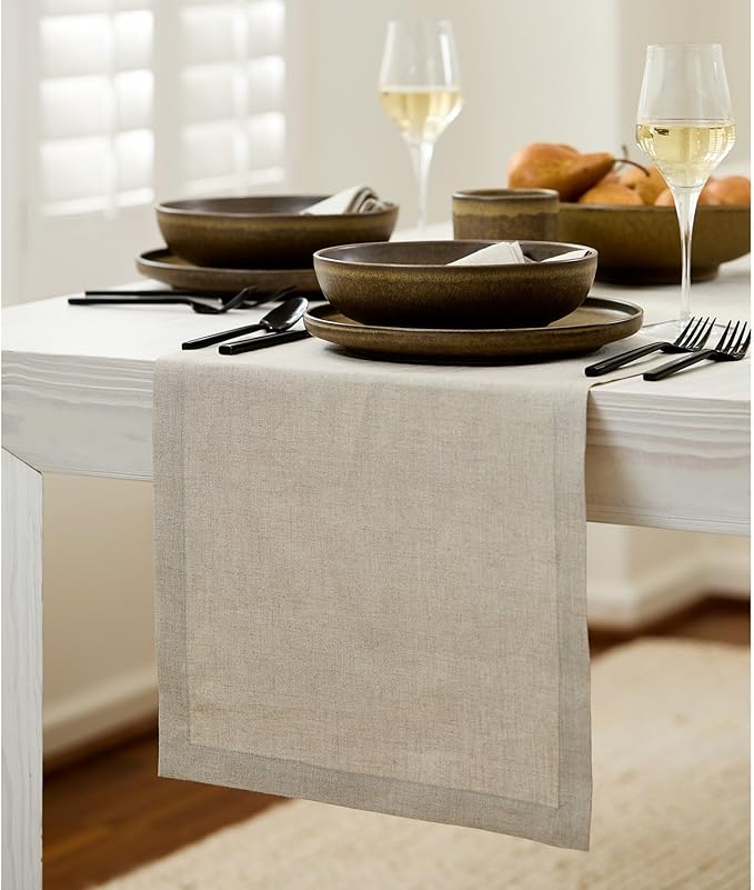 Solino Home Linen Natural Table Runner 90 Inches Long - 100% Pure Linen 14 x 90 Inch Table Runner for Dining, Fall, Autumn, Thanksgiving - Fete