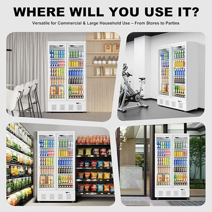 30.5 Cu.ft. Commercial Refrigerators 2 Glass Door Commercial Beverage Refrigerators Upright Display Cooler with Soft LED Light and 10 Adjustable Shelves for Restaurant Grocery Stores Home