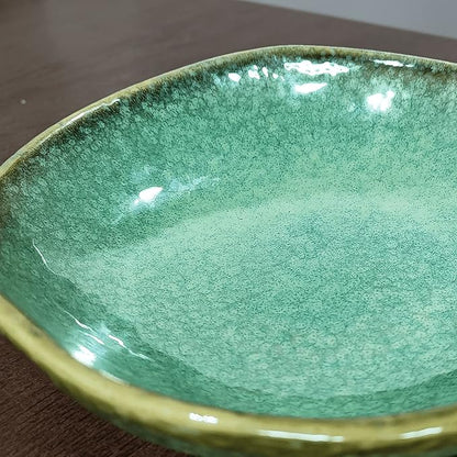 Ceramic Decorative Bowl with Green Glaze, 8'' Small Candy Bowl, Key Dish for Entryway Table, Home Decor Accent, Trinket Tray Holder for Nightstand Ring Gift (8'' Green)