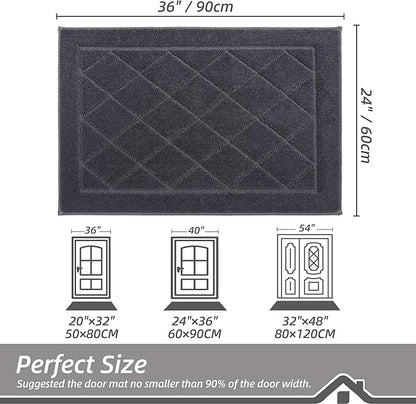 BEQHAUSE Dirt Trapper Door Mat 24" x 36", Doormat Non-Slip Entryway Rugs Washable, Dog Door Mat Stain Resistant and Absorbent Welcome Floor Mat for Front Back Door, Muddy Wet Shoes & Paws, Dark Grey
