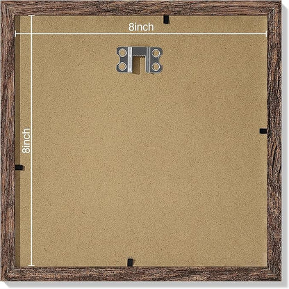 Vittanly 8x8 Picture Frames Set of 9, Shatter Resistant Plexiglass, Display 4x4 Pictures with Mat or 8x8 without Mat, Photo Frames for Wall Mount, Engineered Wood, Brown