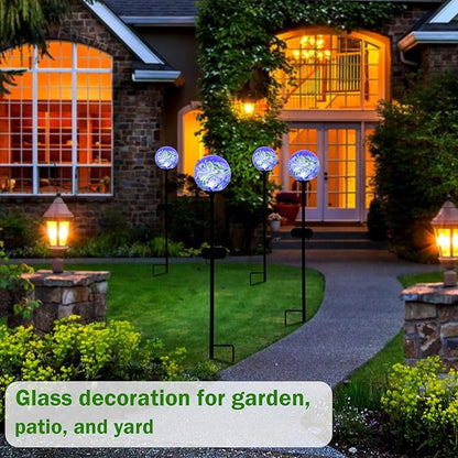 Solar Lights Outdoor Decorative Solar Outdoor Decorative Glass Ball Stakes Waterproof Garden Stake Glass LED Garden Globe Lights for Pathway Yard Lawn Decoration Blue