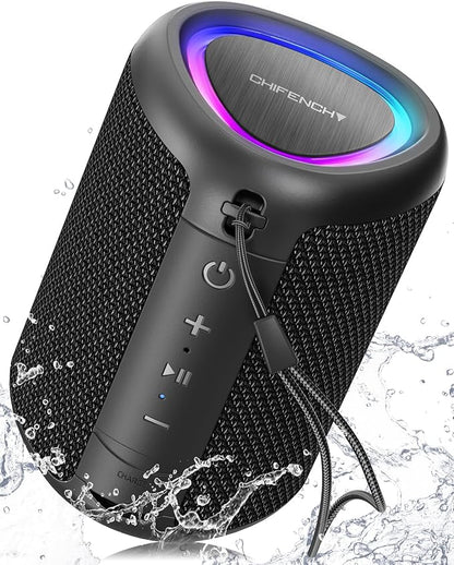 Portable Bluetooth Speaker with Lights, Stocking Stuffers, Powerful Crystal Clear Sound, IPX5 Waterproof, All Day Playtime, BT 5.3, TWS Paring, Small Wireless Speaker for Outdoor, White Elephant Gifts