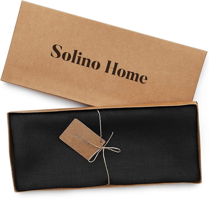 Solino Home Linen Black Table Runner 36 Inches - 100% Pure Linen Farmhouse Short Table Runner 14 x 36 Inch Ideal for Dresser and Coffee Tables - Fall, Autumn, Halloween, Thanksgiving - Fete