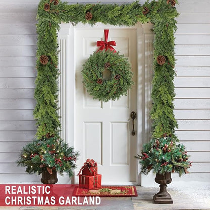6 Ft Real Touch Christmas Garland Indoor with Pine Cone,Thick and Lush，Soft Bendable Mantle Garland Christmas, Lifelike Cedar Garland, Christmas Garland for Mantle,Indoor Christmas Decorations