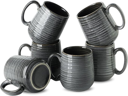 Hasense Ceramic Coffee Mugs Set of 6, Large Coffee Cups 12 oz, Latte Mug with Large Handle for Coffee, Tea, Milk and Hot Cocoa, Easy Hold & Clean, Dishwasher & Microwave Safe, Grey