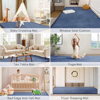 Baby Play Mat for Floor Tummy Time Mat Nursery Rug Muscle Mat Area Rug Playroom Rug Tatami Mat 6'7"x5'11" Memory Foam 1.3" Thick Crawling Mat for Babies,Toddlers, Infants, Kids,Floor Mat(Blue)