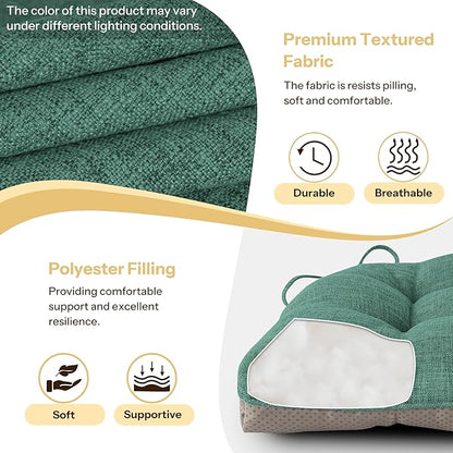 Non Slip Chair Cushions for Dining Chairs Set of 4 Kitchen Chair Cushions 18"x18"x3" Turfted Chair Pads Comfortable and Soft Seat Cushion with Ties, Dark Green