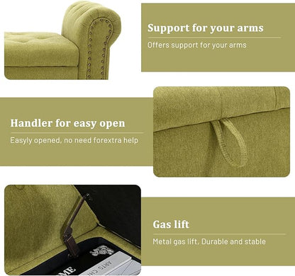 Furniliving 55” End of Bed Bench, Bedroom Bench with Button-Tufted, Large Upholstered Storage Ottoman Benches Entryway Bench with Storage Shoe Cabinet Bench, for Bedroom, Living Room, Linen, Green