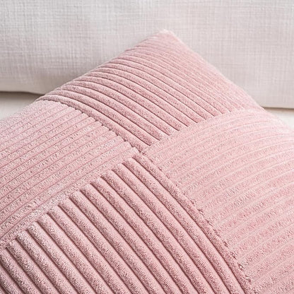 Fancy Homi 2 Packs Blush Pink Samll Decorative Throw Pillow Covers 12x12 Inch with for Couch Bed Sofa, Rustic Farmhouse Boho Home Decor, Soft Corss Patchwork Corduroy Square Cushion Case 30x30 cm