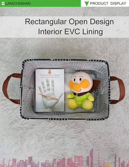 LANGYASHAN Rectangular Storage Bin Collapse Canvas Fabric Cartoon Storage Basket with Handles for Organizing Home Kitchen Boys and Girls Toys Office Closet Shelf Baskets (Black Diamond)