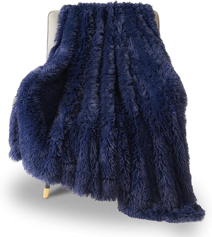 GONAAP Fuzzy Faux Fur Throw Blanket Twin Size Dark Navy Super Soft Cozy Plush Fuzzy Shaggy Blanket for Couch Sofa Bed (Dark Navy, Twin(60"x80"))