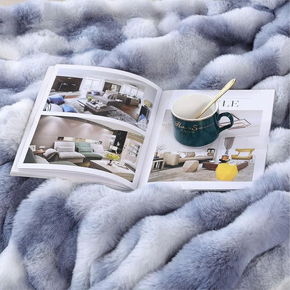 Tie-dye Blue Soft Comfy Throw Blanket for Couch Bedroom Faux Fur 50x60 Fluffy Blanket for Living Room Furry Bed Comforter Cozy Home Decor Gifts 860 GSM