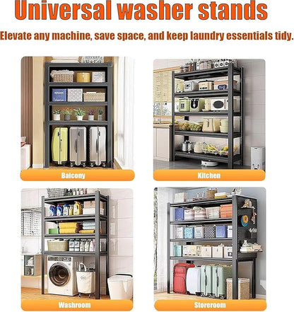 Over Washer and Dryer Storage Shelves,5 Tiers Laundry Room Standing Shelf,Adjustable Metal Shelving Unit,Space Saving Shelf, 63" H x 31.5" W x 15.7" D, Black