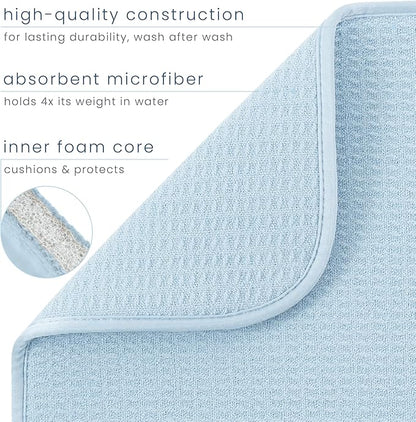 S&T INC. Dish Drying Mat, 16” x 18”, Absorbent Microfiber Kitchen Counter Mat, Dish Drying Pad for Dishes, Utensils, Pots and Pans, Large, Sky Blue