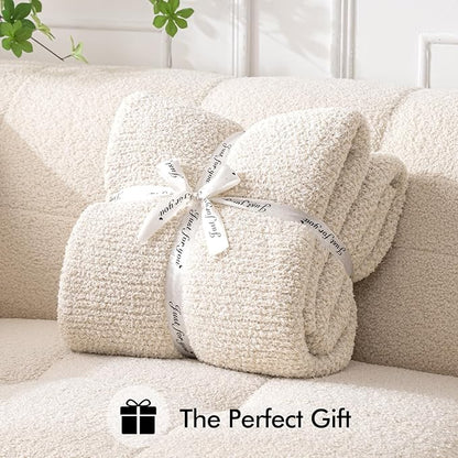 MIULEE Cream Super Soft Throw Blanket for Couch, Cozy Fluffy Warm Throws Knit Blankets for Sofa, Bed, Chair, Living Room, Camping, Picnic, 50 x 60 inch
