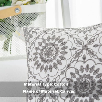 HWY 50 Gray Grey Decorative Throw Pillow Covers 18x18 Inch (1 Piece), Embroidered Cotton Farmhouse Cushion Cover Pillow Case for Sofa Couch Living Room Bed, Little Sunflower