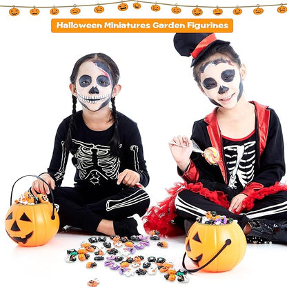 65 Pcs Mini Halloween Figurines Bulk Miniatures Resin Pumpkin Ghost Candy Hat Halloween Garden DIY Accessories for Halloween Decoration Goodie Bags Stuffers, 10 Styles