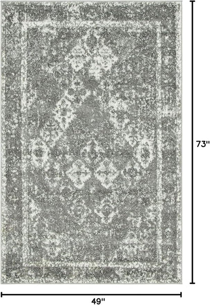 Unique Loom Rosso Collection Vintage, Traditional, Bohemian, Geometric, Distressed, Southwestern Area Rug, 4' 0" x 6' 0", Gray/Ivory