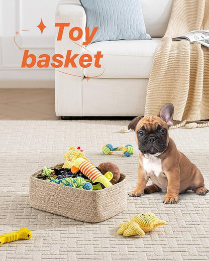 KALLAX Small Woven Basket, 13.5 x 9.5 x 5 Inches, Storage Basket for Organizing, Cute Small Rope Shelf Closet Cube Storage Bins Baskets for Shelves, Dog Toy Gift Baskets Empty, 3 Packs, Mixed Brown