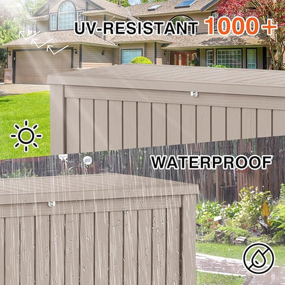 150 Gallon Outdoor Storage Cabinet, Large Outdoor Storage Box for Patio Furniture Covers, Cushion Pillows, Waterproof Deck Box with Lockable Lid for Garden Tools, Pool Accessories, Taupe