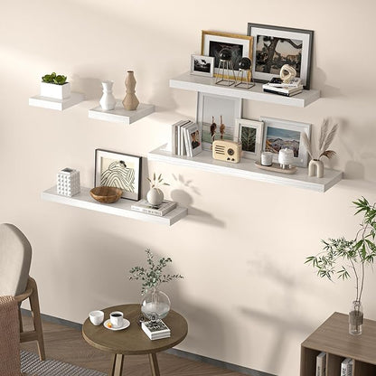 Floating Shelves for Wall, 24" W x 6.7" D x 1.5" H, Wooden Wall Mounted Display Shelves with Invisible Brackets for Living Room, Bedroom, Bathroom, Kitchen Decor and Storage, Set of 2, White