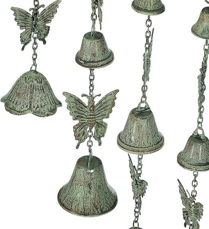 Butterfly Wind Chimes for Outside, Large Strung Verdigris Windchimes with Wrought Iron Bell for Garden, Patio, Porch Outdoor Decor, Memorial Sympathy