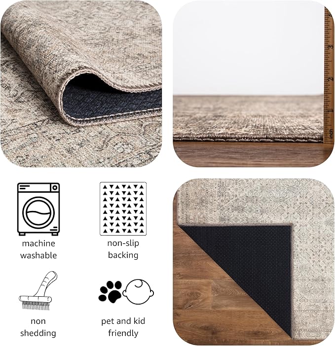 Keen Home Design 2x7 Rug - Machine Washable Runner Rug with Non-Slip Backing, Ideal for Hallway, Entryway, Kitchen, Laundry Room - Vintage, Easy Clean, Durable, Low Pile Rug - (2'6" x 7')