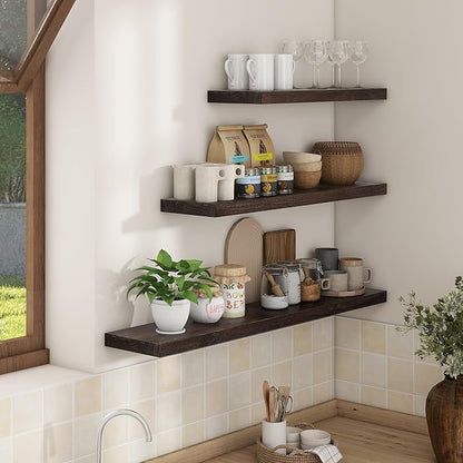 Axeman Floating Shelves for Wall - 40''W x 8'' D Rustic Solid Elm Wood Shelves for Storage, Wall Mounted Display Shelving with Invisible Heavy-Duty Metal Bracket (Walnut, 2PCs)