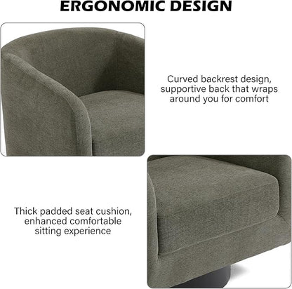 Swivel Barrel Accent Chair, Modern Round Chenille Fabric Arm Chair for Living Room, Bedroom, Comfy Club Reading Chairs for Adults（Chenille Fabric, Tan, Set of 4