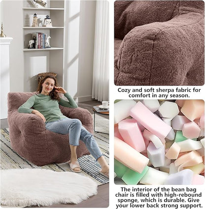 Recaceik Bean Bag Chairs, Tufted Soft Stuffed Bean Bag Chair with Filler, Fluffy Lazy Sofa Chair Lounger, Comfy Giant Bean Bag Chair for Bedroom, Living Room, Brown