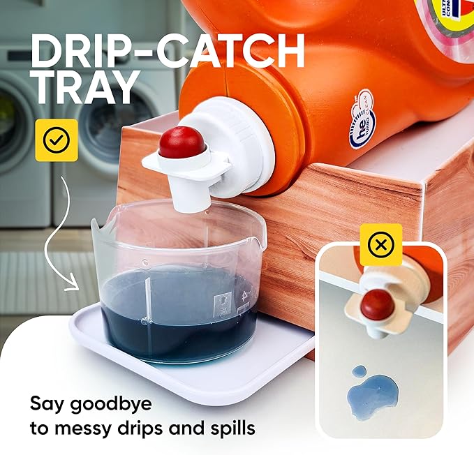 Skywin Laundry Room Organizer and Drip Tray - Soap Cup Storage for Liquid Detergent Containers (Wood)