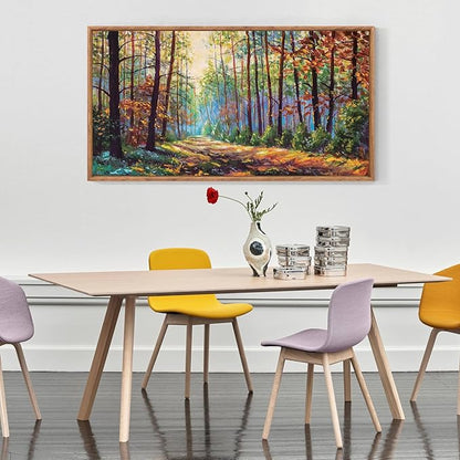 Aurlan Forest Landscape Hand Painted Framed Wall Decor(40"x20"), Large Abstract Birch Tree 3D Textured Oil Painting on Canvas Artwork, Modern Nature Plant Wall Art for Office Living Room Bedroom
