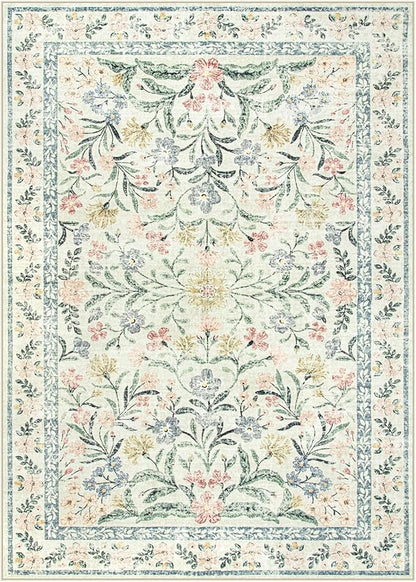Wonnitar Large Living Room Rug, Floral 10 x 14 Machine Washable Area Rugs, Soft Boho Ultra-Thin Non-Shedding Indoor Aesthetic Carpet for Bedroom Dining Room Office