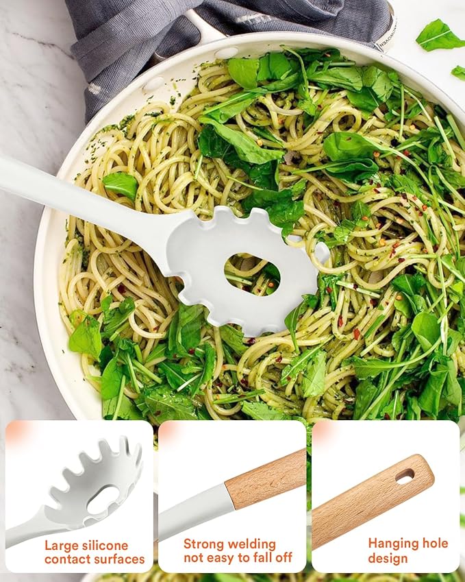 Kitchen Utensils Set, 13PCS Silicone Cooking Utensils, Heat Resistant Kitchen Utensil Spatula Set for Nonstick Cookware, Wooden Handles Kitchen Gadgets Tools Set