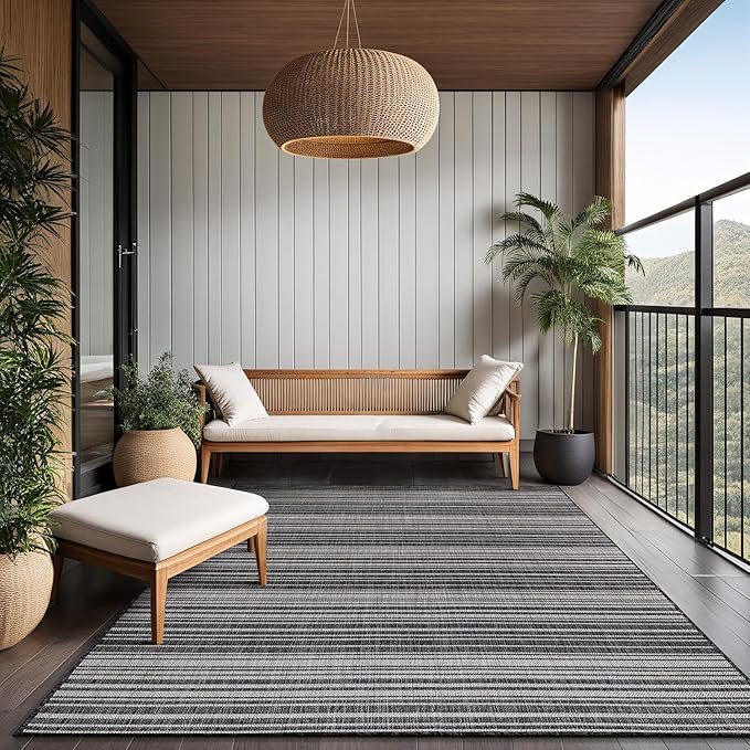 Stripe Outdoor Rug 5x7 Washable Outside Carpet for Indoor Patio Porch Waterproof Easy Cleaning Non Shedding Area Rugs Dark Gray 5 x 7