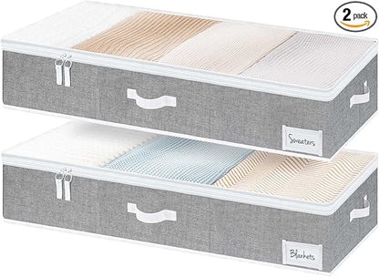 StorageWorks Extra Large Under Bed Storage Containers with Handles and Label Holder, 2 Pack Ultra-thick Fabric Underbed Bins, Closet Organizer for Clothes, Blankets, Sweater