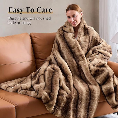 Luxury Faux Fur Blanket - Soft Warm Plush Blankets for Couch Sofa Bed, Fluffy Thick Throws for Bedroom, Office, Living Room, Decorative Reversible, Not Easy to shed - 50"x60", Brown